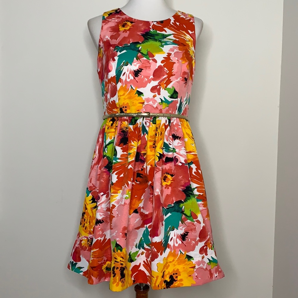 ELIZA J Floral Petite Sleeveless Open Back Belted Dress 10 P